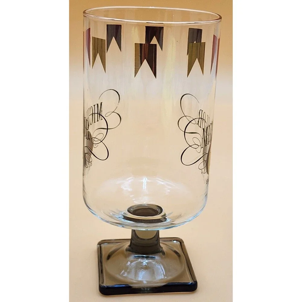 Set Of Six (6) Vintage Michelob Beer Glasses Square Footed Stem Base